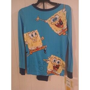 SpongeBob SquarePants Pajama Set Boys Size 10 Blue Cartoon Sleepwear Comfy NEW